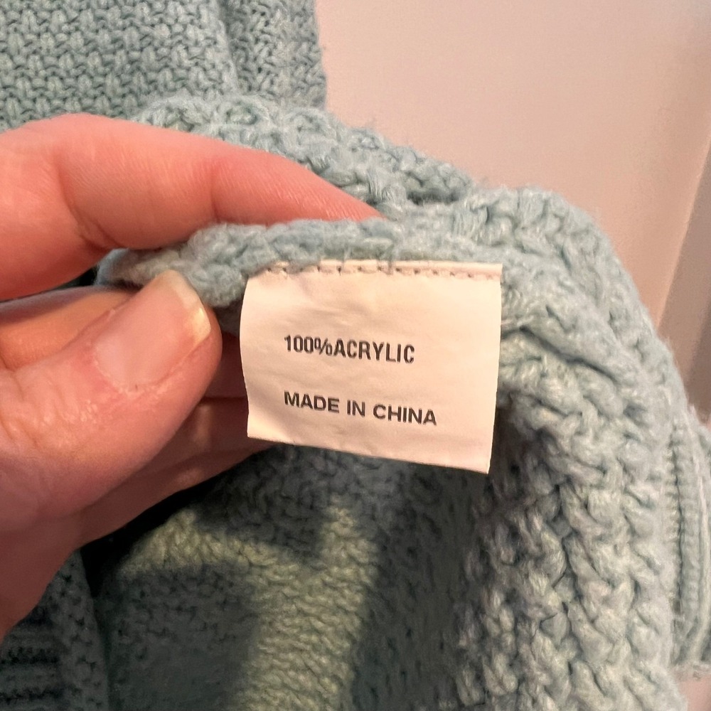 Womens Cozy Winter Sweater in Aqua Blue  Mock‎ Neck Heavy Warm Ribbed Knit Large - Picture 10 of 14